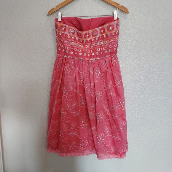 Cynthia Steffe Pink Embroidered Floral Tube Top Dress Size 10 - Picture 7 of 13